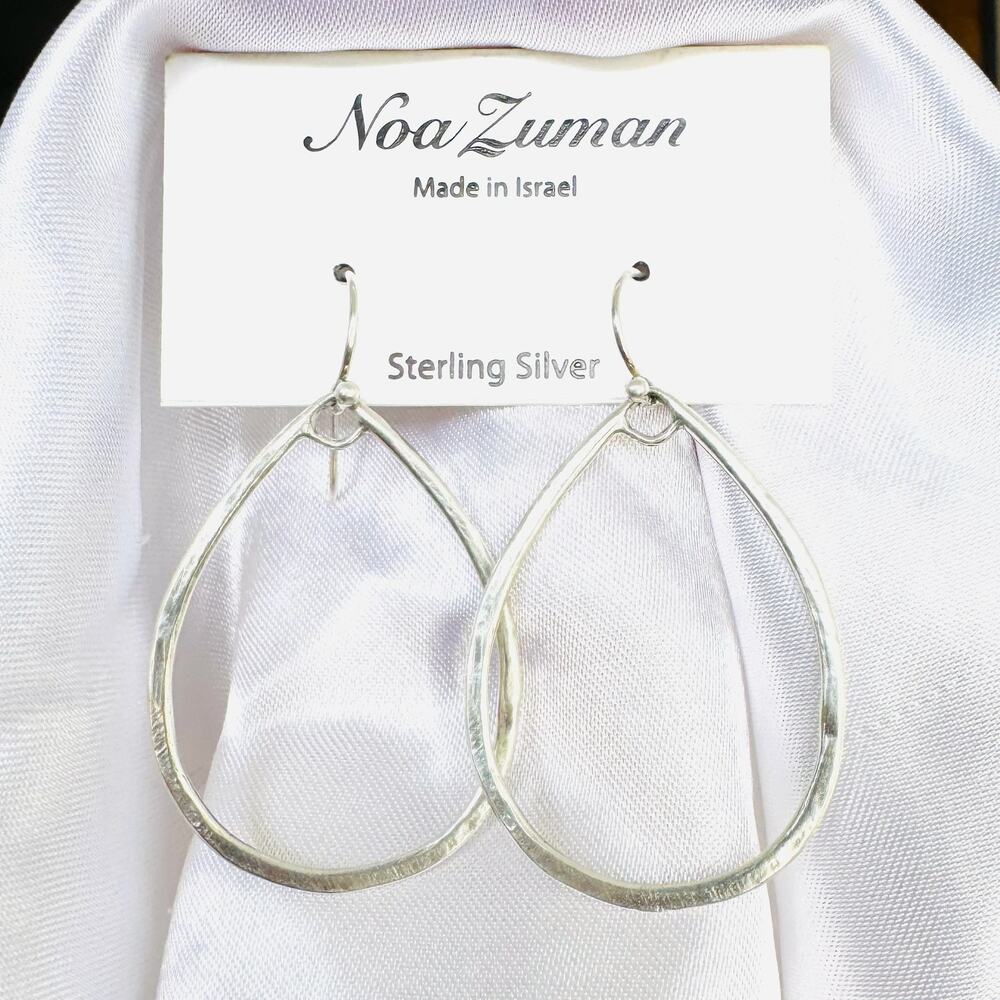 New Noa Zuman 925 Sterling Silver Textured Teardrop Dangle Earrings Handmade